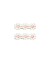 Embroidered Pink Flower Bow Clips